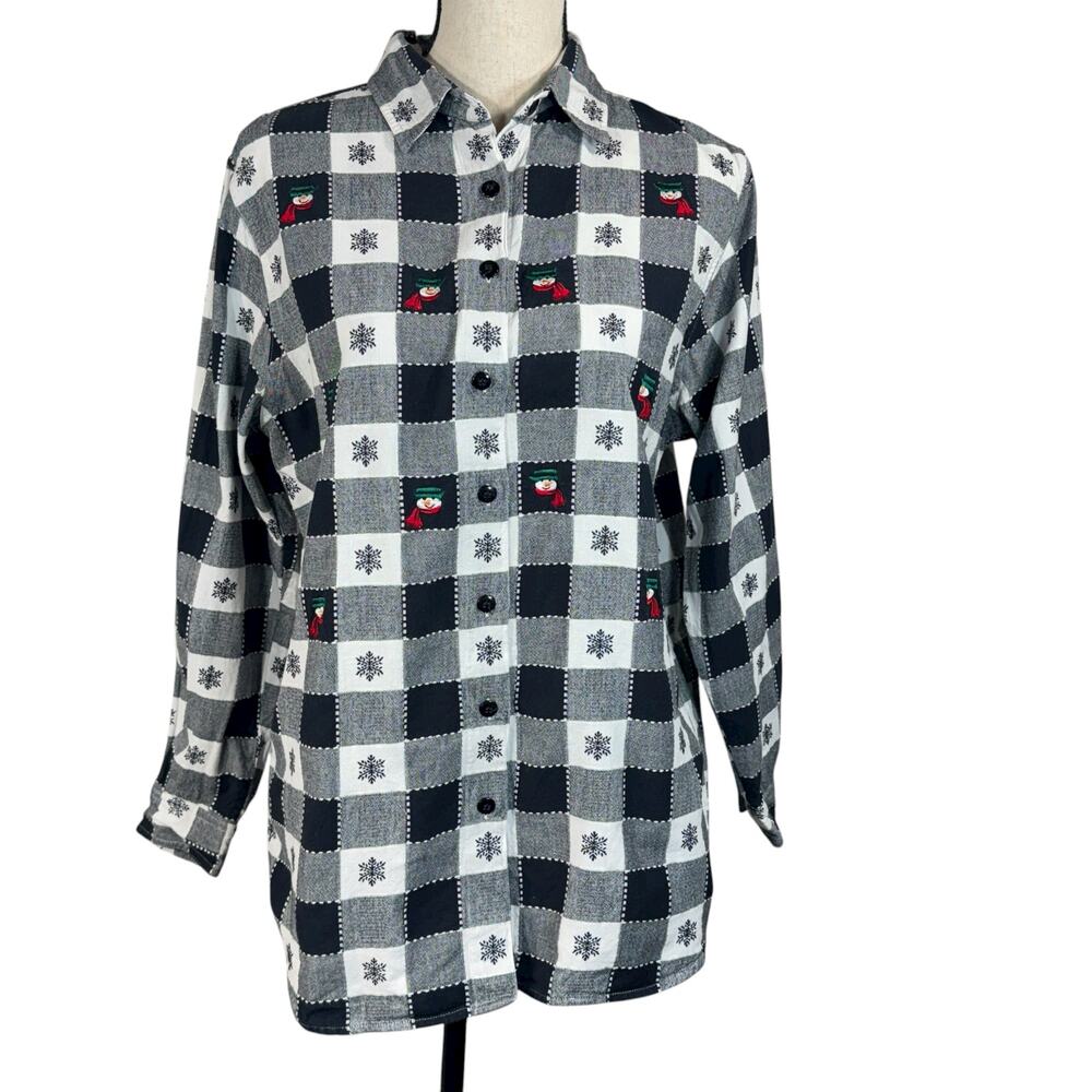 Casey & Max Large Top Button-Up Snowman Snowflake Holiday Christmas Embroidered